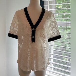 Anne Klein Black and Cream Embellished Blouse